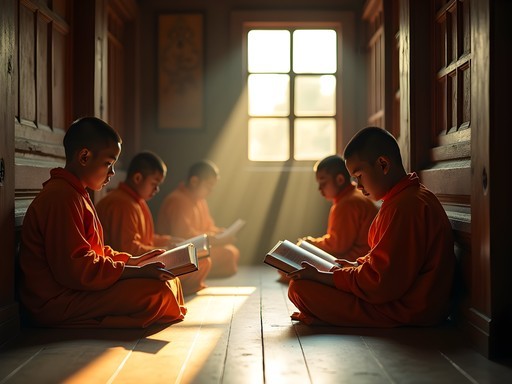 Young novice monks studying at a temple in Luang Prabang