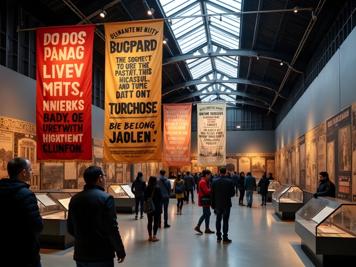 Historic protest banners displayed in the People's History Museum in Manchester