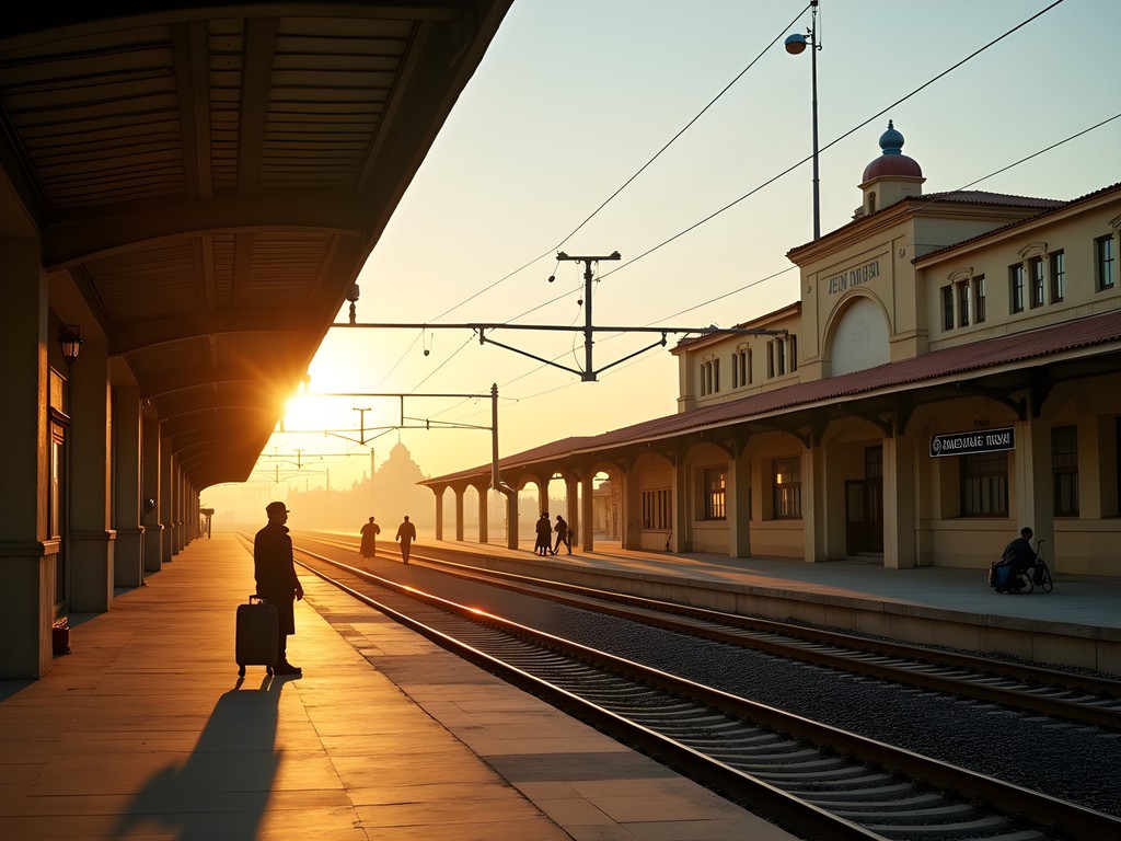 Soviet-era Mary train station in Turkmenistan at dawn