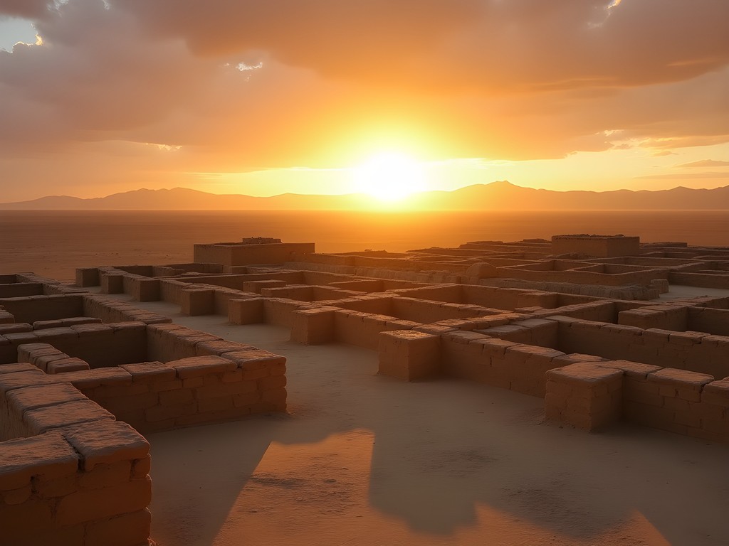 Dramatic sunset over the ancient walls of Sultan Kala in Merv, Turkmenistan