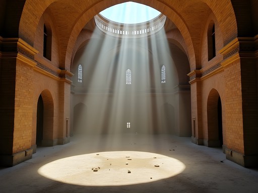 Sunlight streaming through windows in the dome of Sultan Sanjar Mausoleum in Merv