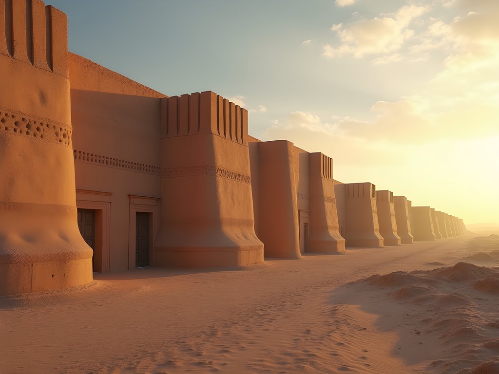 Ancient mud-brick fortress of Greater Kyz Kala at sunrise in Merv, Turkmenistan