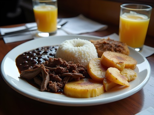 Traditional Venezuelan pabellón criollo meal at a local comedor in Maturín