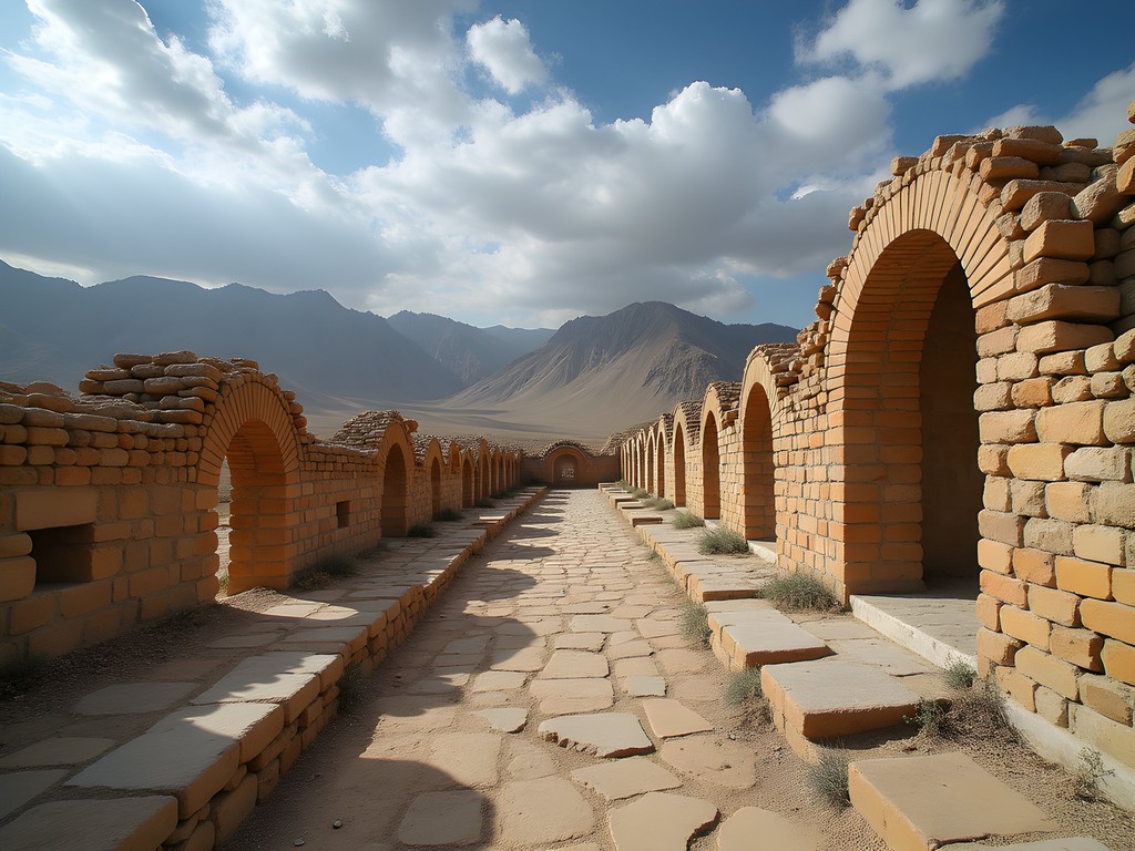 Ancient ruins of No Gombad Mosque in Balkh with mountains in background