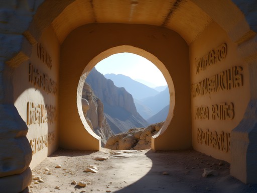 Ancient carved entrance to Buddhist cave monastery in Charkent district