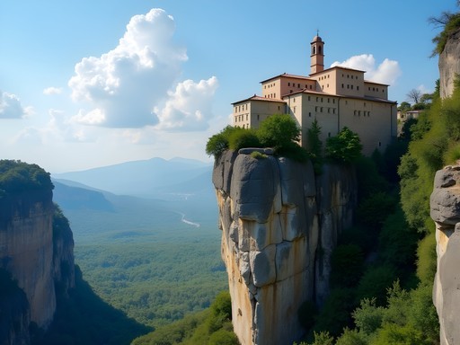 Holy Trinity Monastery perched dramatically atop a narrow rock pillar in Meteora