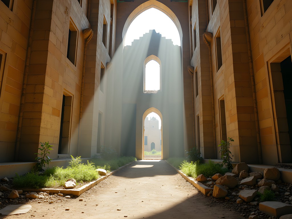 Sunlight streams through the damaged roof of Mogadishu's Italian-built cathedral ruins