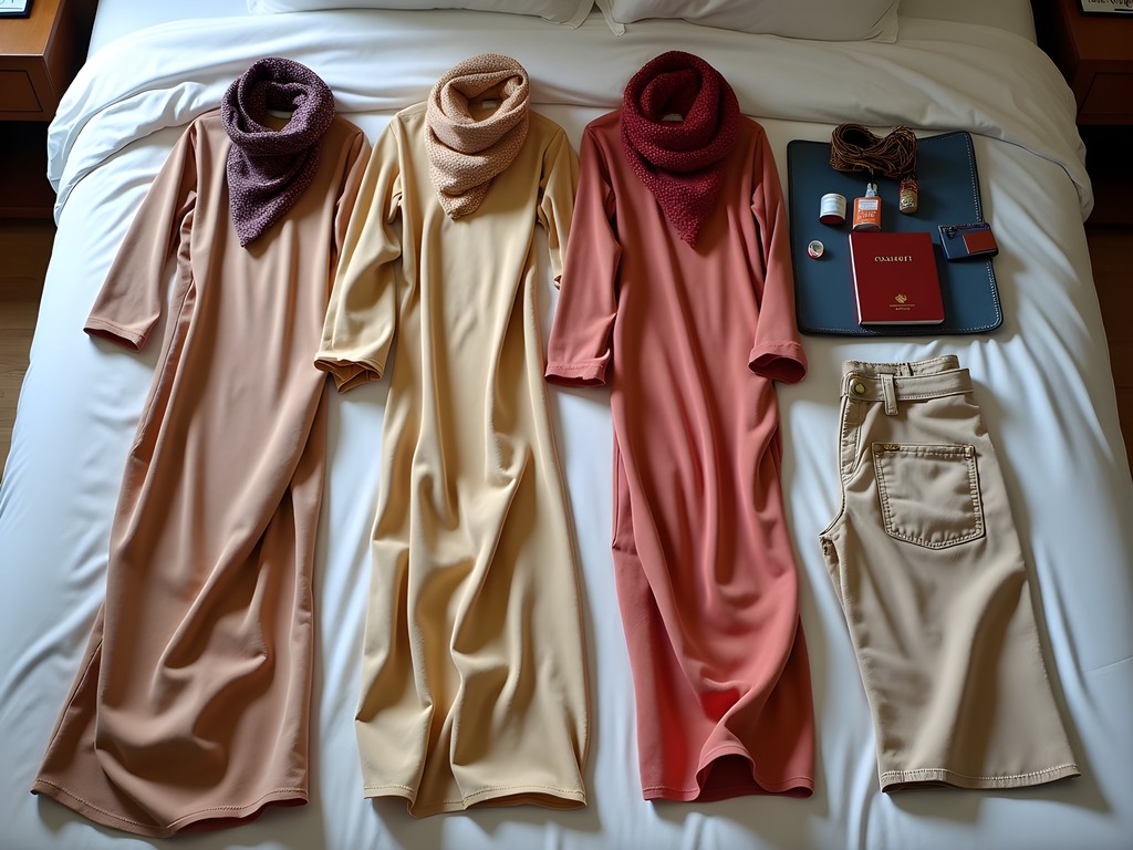 Travel essentials for visiting Mogadishu including modest clothing and security items
