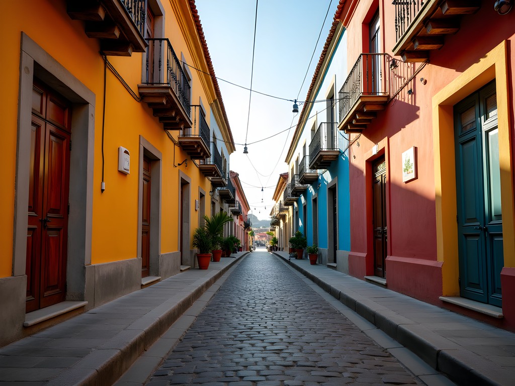 Colorful colonial buildings in Barrio Antiguo, Monterrey