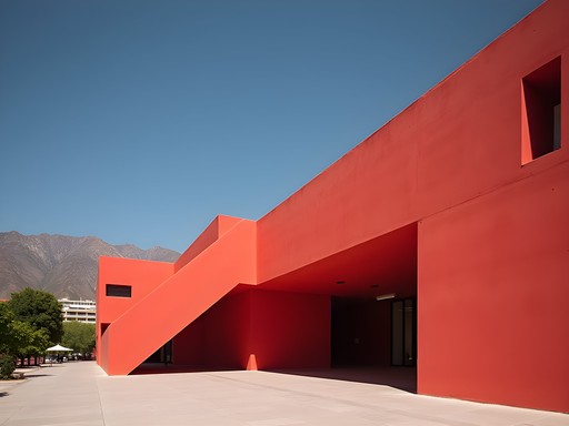Geometric architecture of MARCO museum with mountains in background