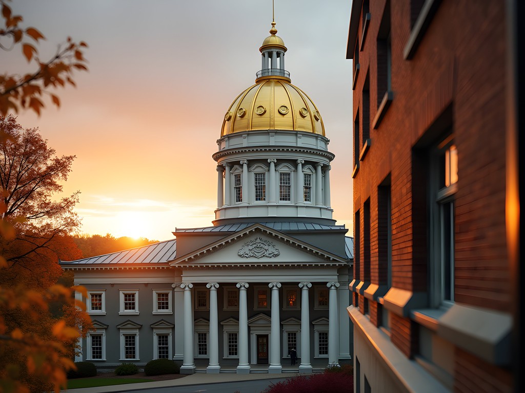 Close-up detail of the Vermont State House gold dome showing architectural structure