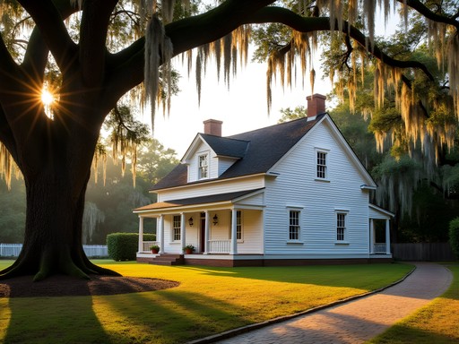 Historic cottage at Charles Pinckney National Historic Site surrounded by fall foliage