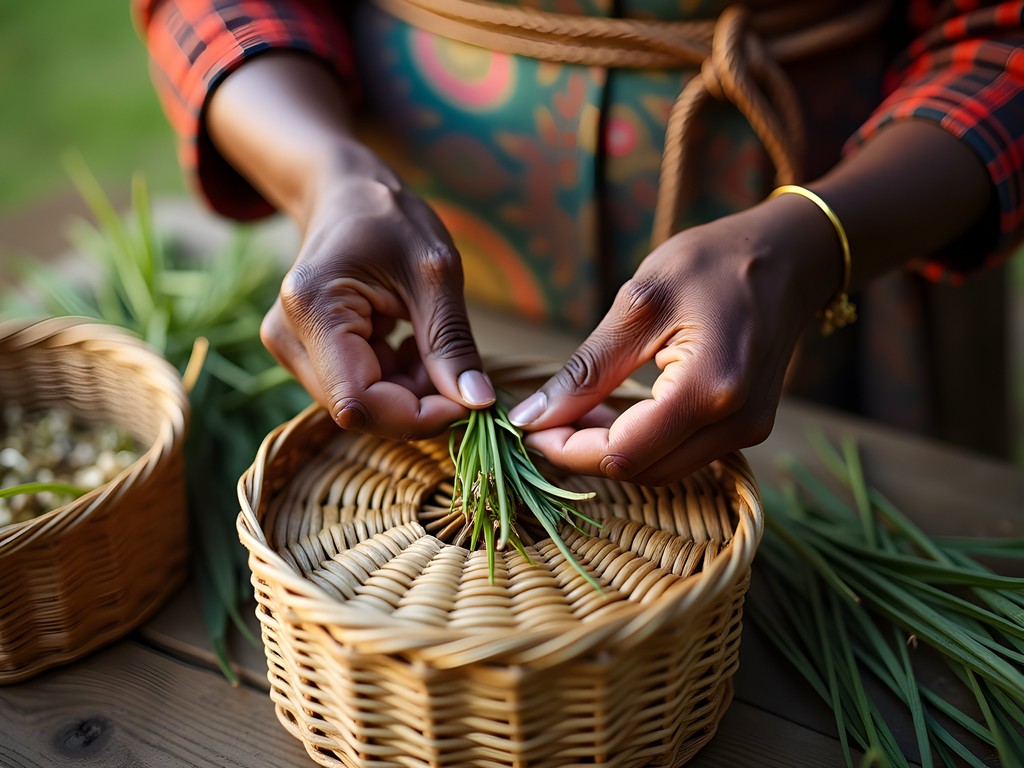Gullah artisan demonstrating sweetgrass basket weaving techniques in Mount Pleasant