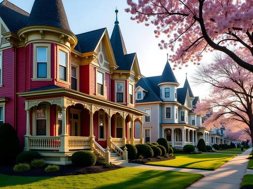 Victorian homes with detailed architecture in Emily Kimbrough Historic District