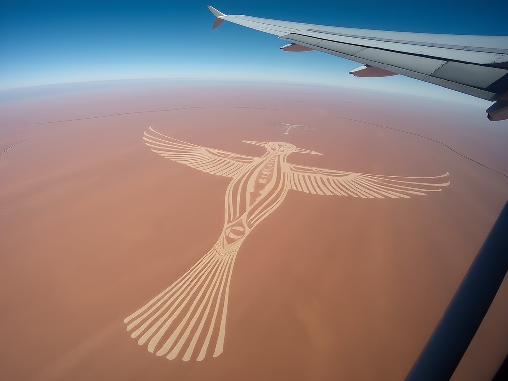 Aerial view of the Hummingbird Nazca Line geoglyph in Peru