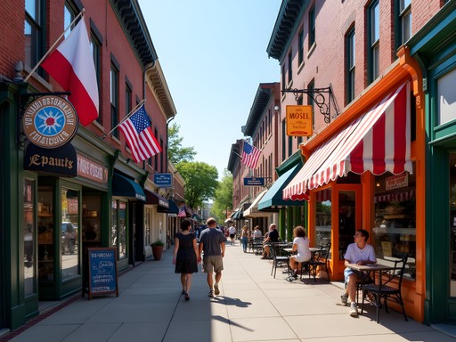 Colorful storefronts in New Britain's Little Poland district