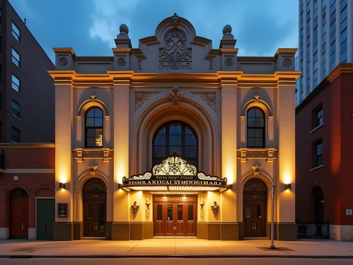 Historic facade of Newark Symphony Hall (formerly Mosque Theater) with distinctive architectural details