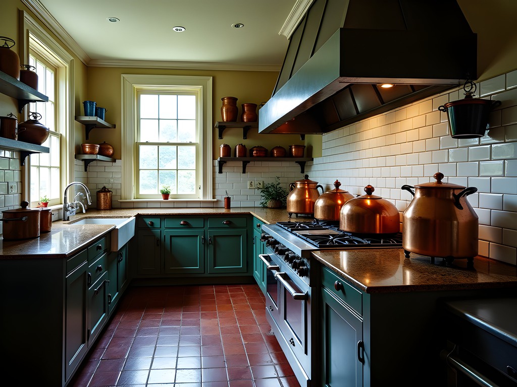 The Elms mansion kitchen and servant quarters showing industrial design contrasting with upstairs opulence