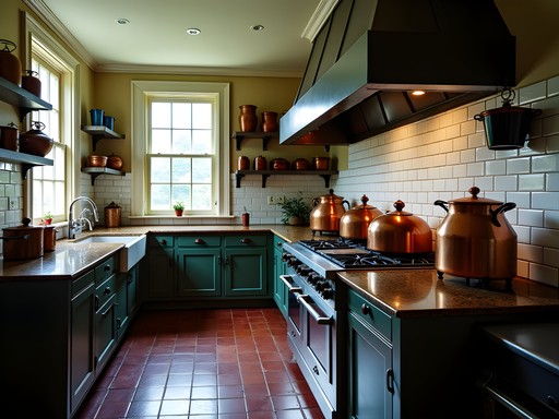 The Elms mansion kitchen and servant quarters showing industrial design contrasting with upstairs opulence