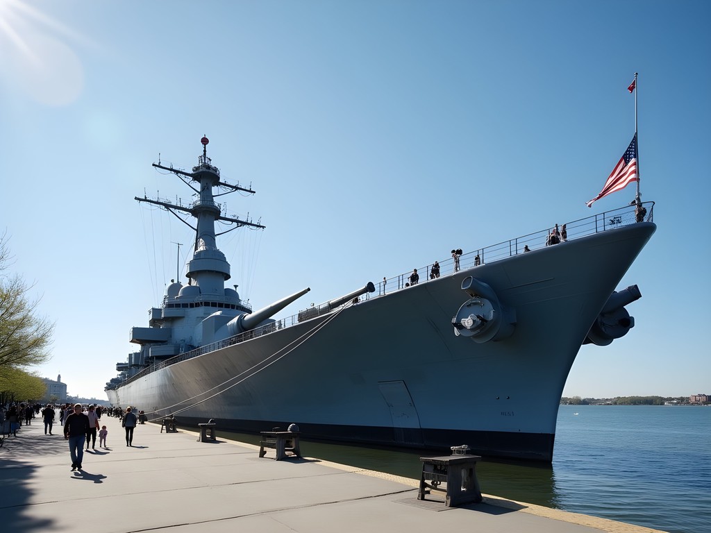 Massive USS Wisconsin battleship docked at Nauticus Maritime Center in Norfolk