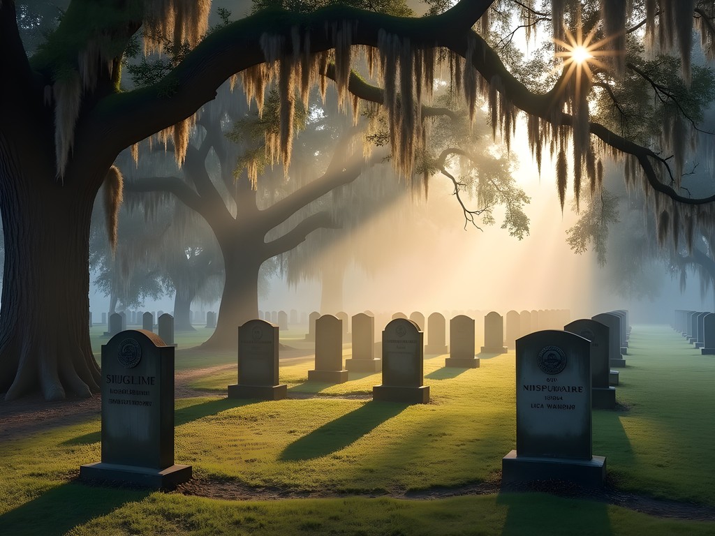 Hunley crew graves with submarine markers at Magnolia Cemetery
