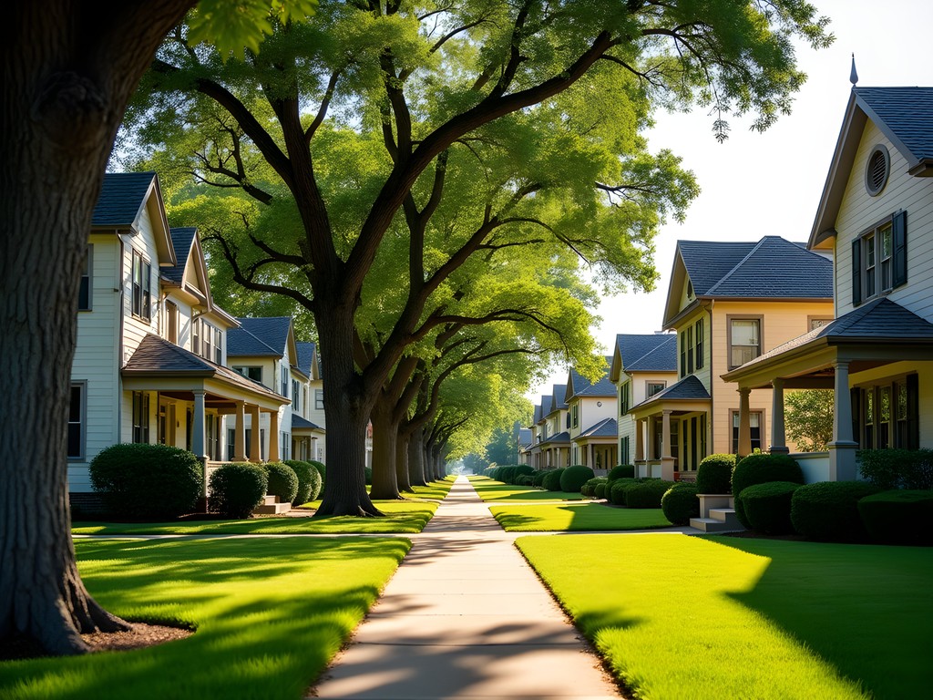 Tree-lined street in Heritage Hills Historic District with well-preserved early 1900s mansions