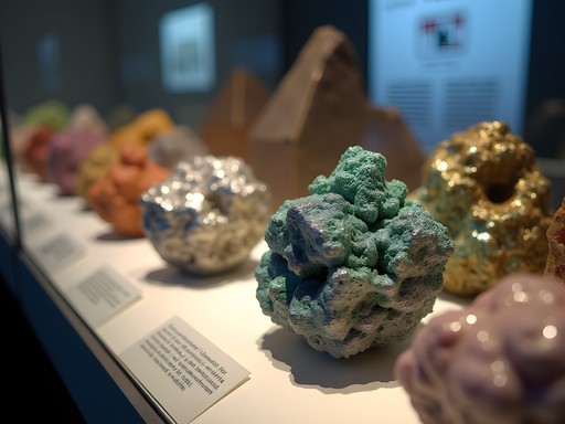 Colorful mineral display at Oruro's Mineralogical Museum showing silver and tin specimens