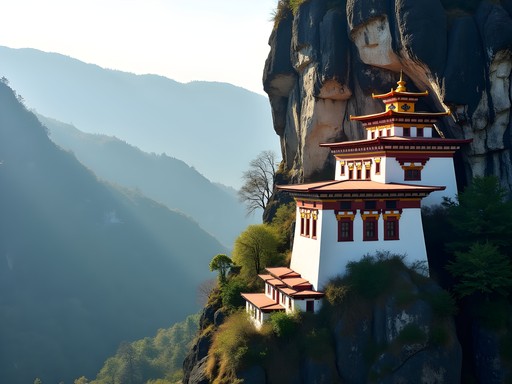 Ancient Kila Nunnery built into cliff face overlooking Paro Valley, Bhutan