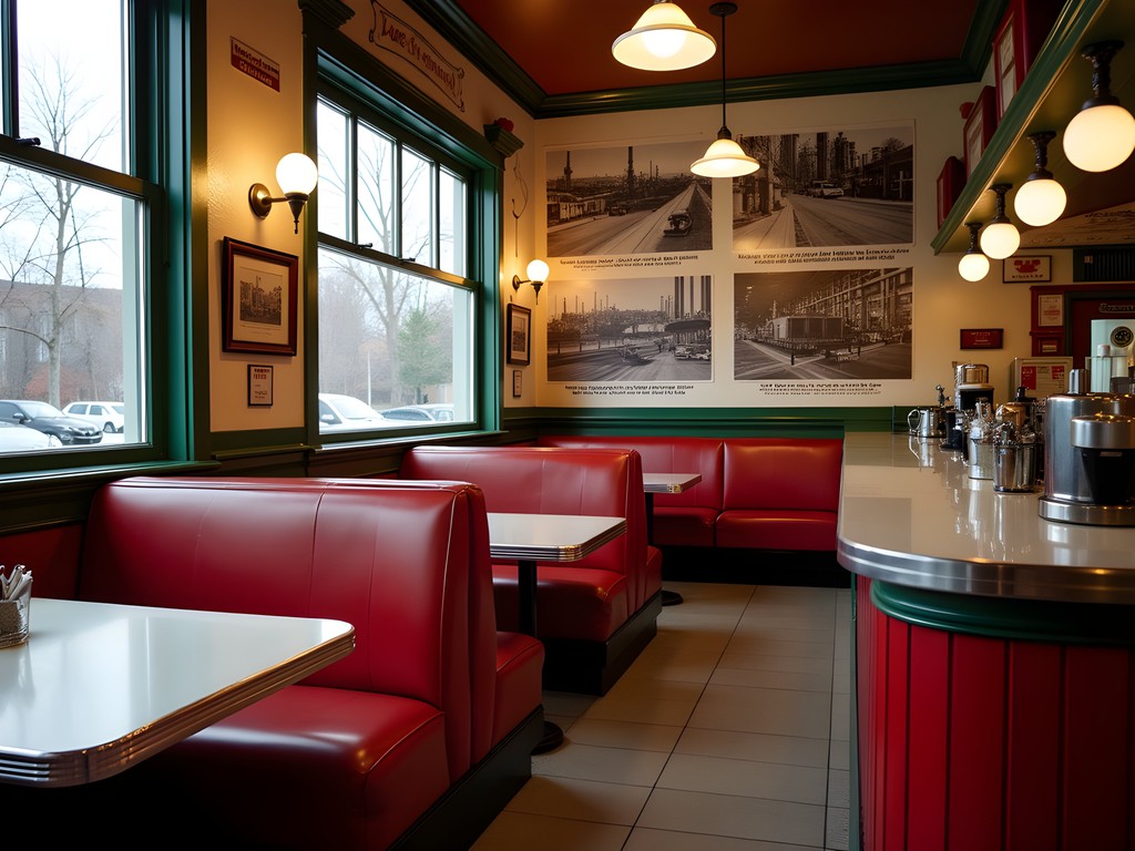 Traditional diner in Paterson with industrial heritage decor