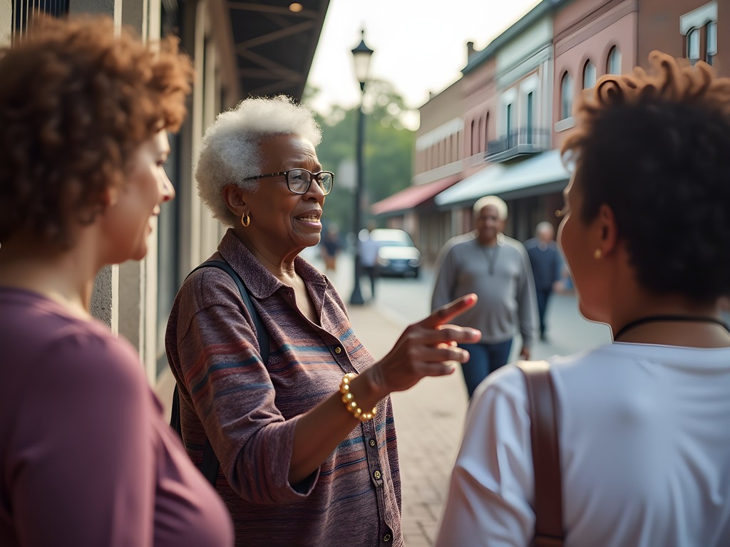 Local elder leading historical walking tour in downtown Pine Bluff