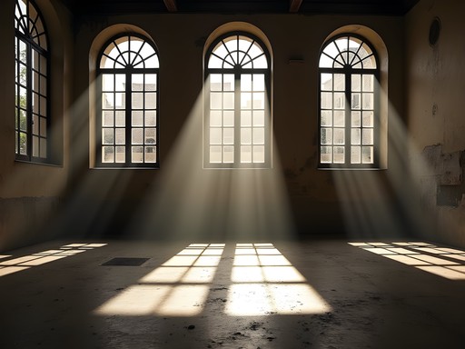 Morning light patterns through iron framework in Ponce's historic Mercado de las Carnes building