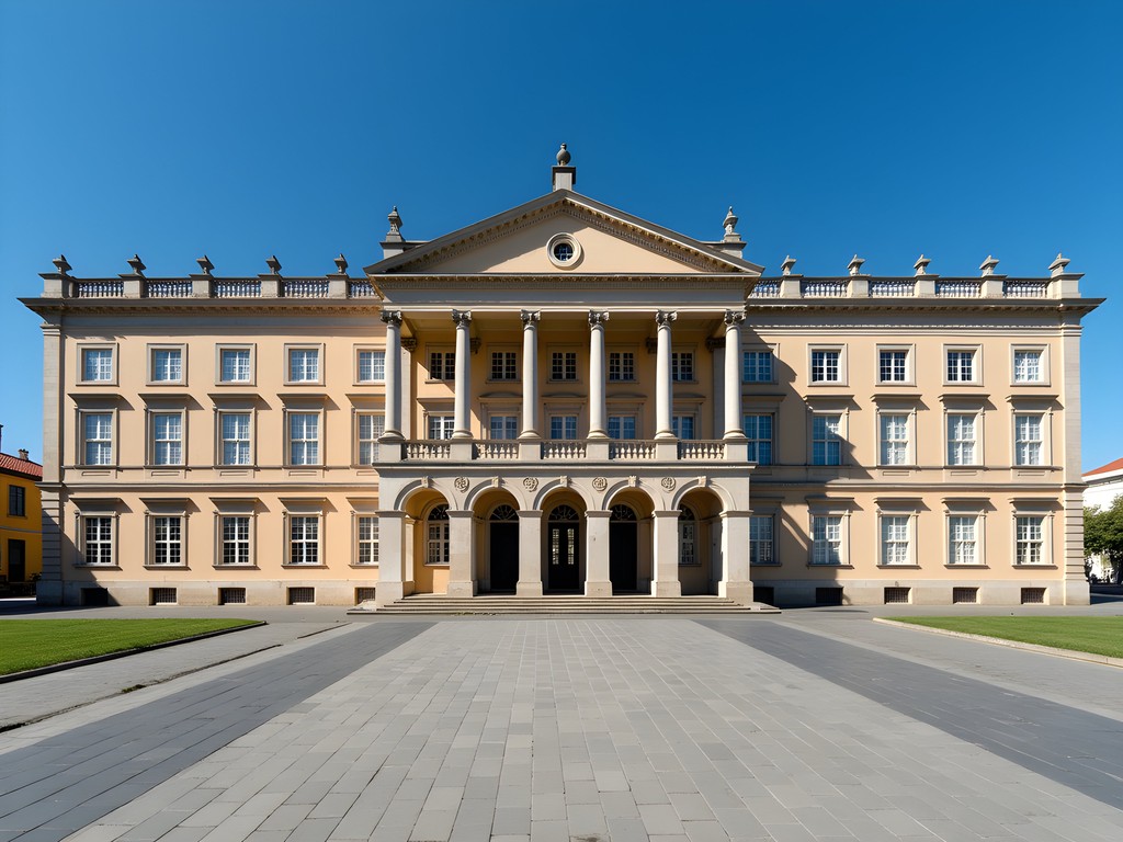 Neoclassical façade of Hospital de Santo António in Porto with symmetrical columns and windows