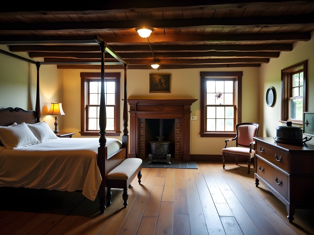 Interior of the historic Granite State Childe Homestead with period furniture