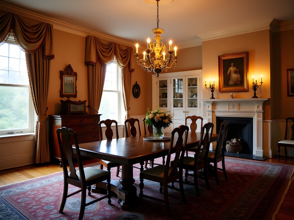 Period-furnished dining room inside the Beall-Dawson House showing 19th century domestic life