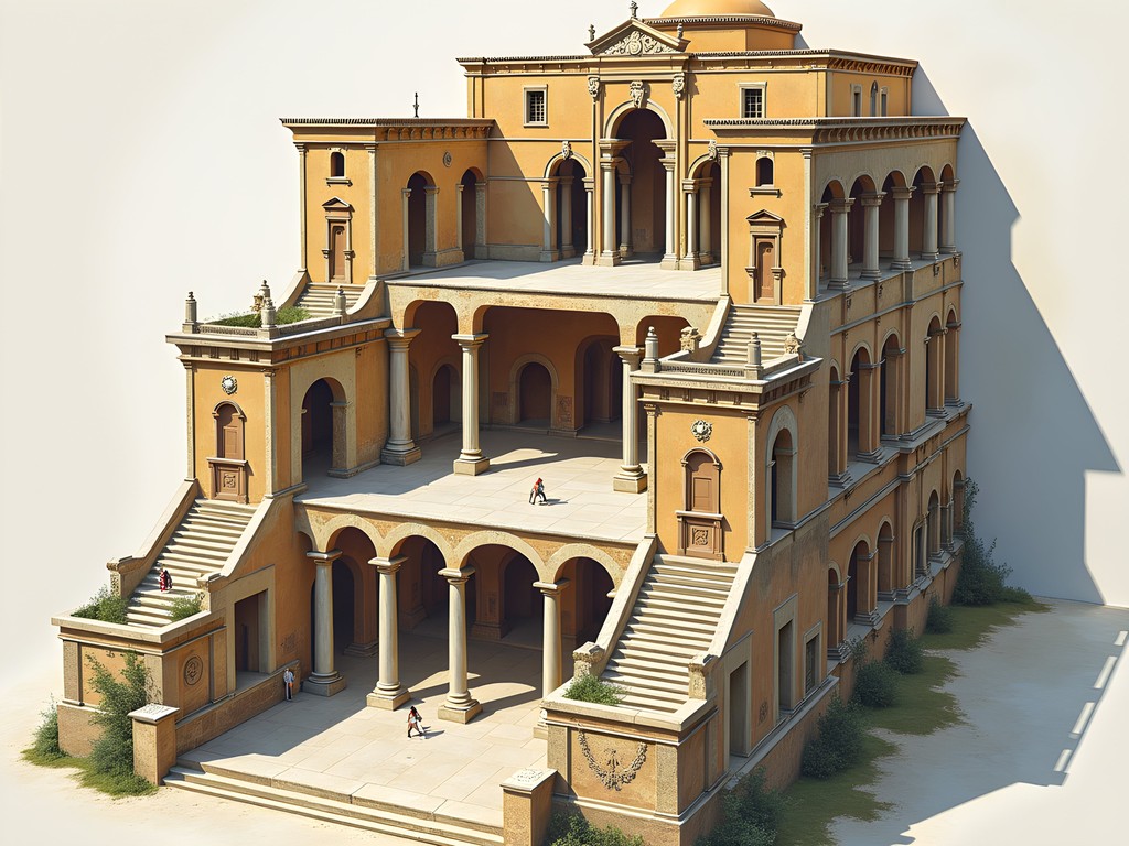 Cross-section illustration showing three historical levels of Basilica San Clemente in Rome