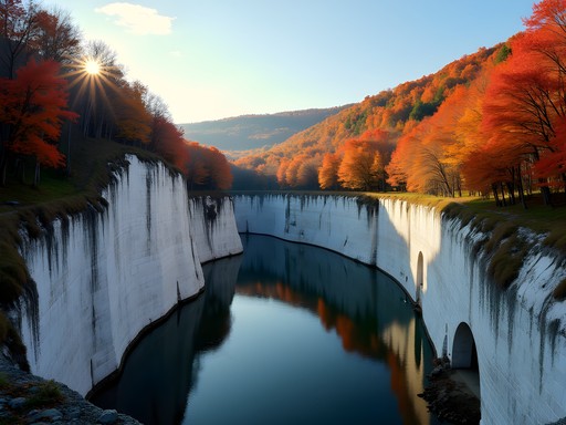 Abandoned Vermont marble quarry with autumn forest surroundings