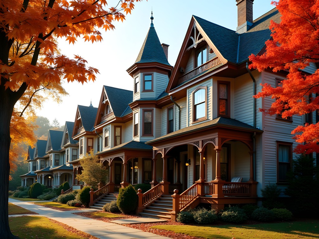Victorian Queen Anne homes on West Street Rutland Vermont with fall colors