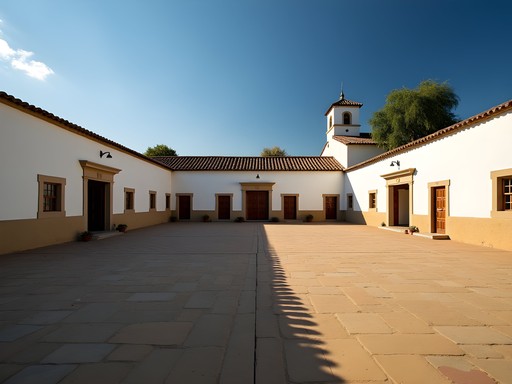 Adobe walls and central courtyard of Sutter's Fort State Historic Park in Sacramento