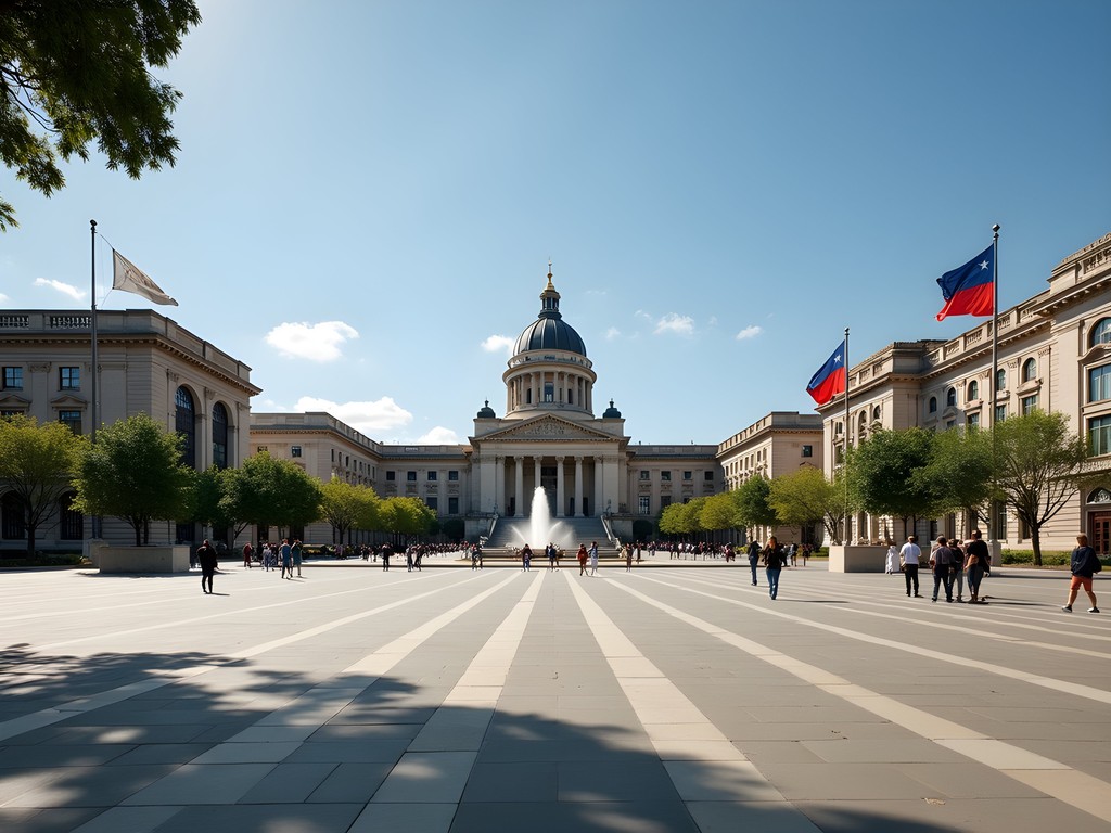 Constitutional Plaza in Santiago showing government buildings and public gathering space