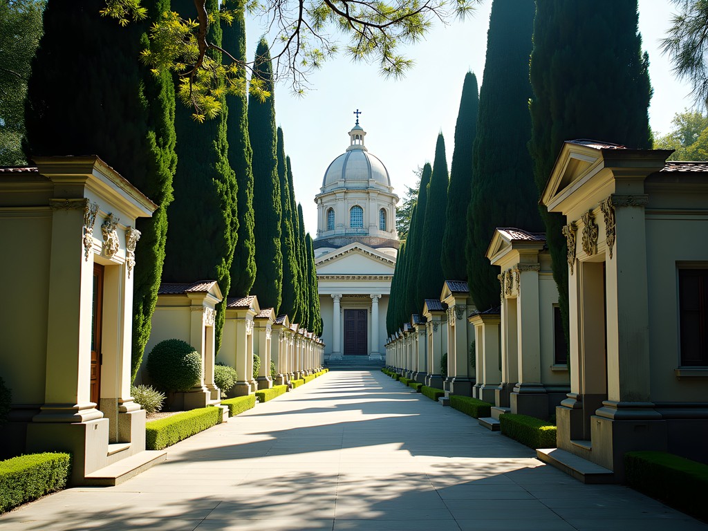 Presidential mausoleums at Santiago General Cemetery showing ornate funerary architecture