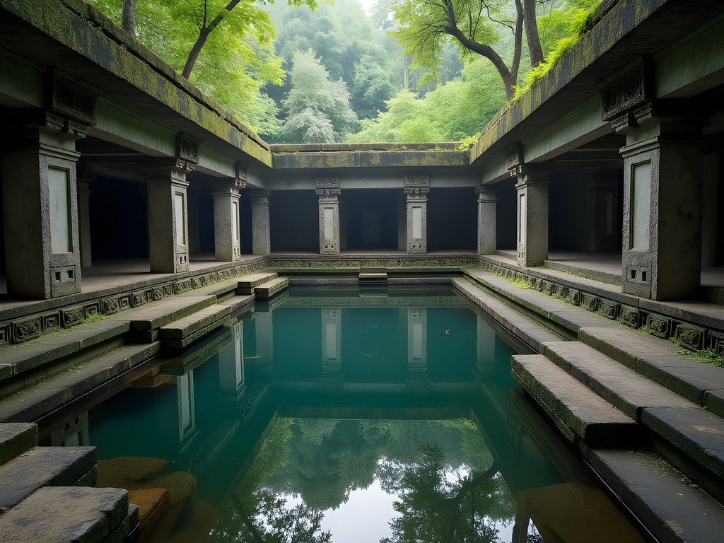 Ancient stone bathing pond at Kaludiya Pokuna archaeological site near Sigiriya