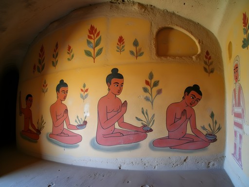 Ancient healing practice frescoes in Thalkote Cave Temple near Sigiriya
