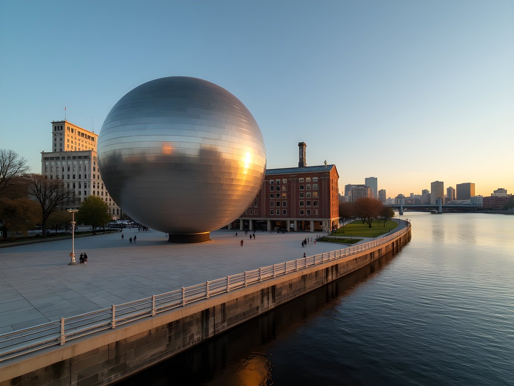 Naismith Memorial Basketball Hall of Fame spherical building along Connecticut River in Springfield Massachusetts
