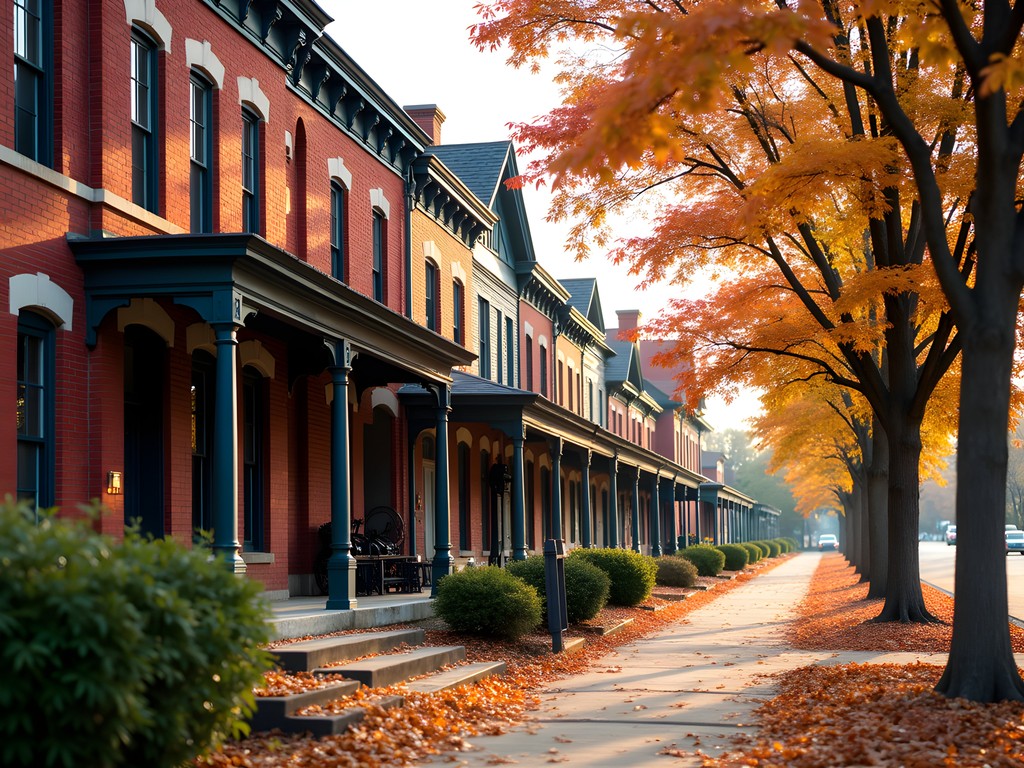 St. Joseph historical district with fall foliage and preserved 19th century buildings