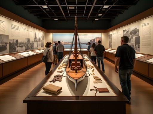 Mississippi River commerce exhibit at Missouri History Museum with model steamboat