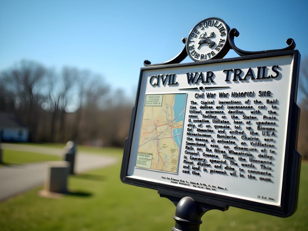 Interpretive marker on Suffolk's Civil War Trails with historic battlefield in background