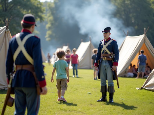 Civil War reenactors demonstrating military life at Suffolk historic site