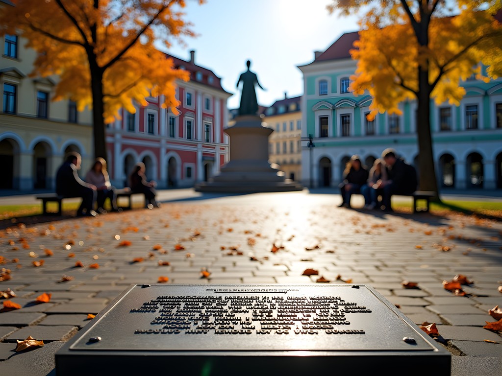 Liberty Square in Timisoara with historical markers showing where revolutionary events occurred