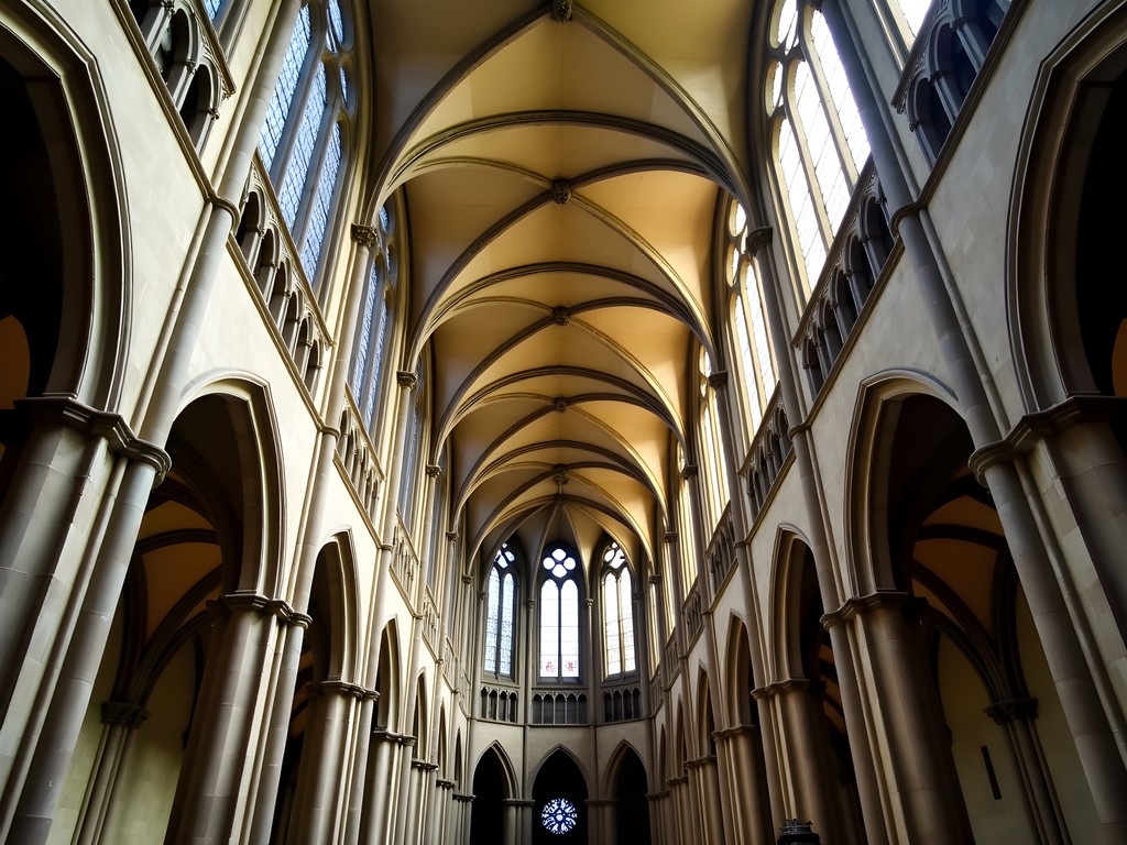Interior of Toledo Cathedral showing flying buttresses and structural elements