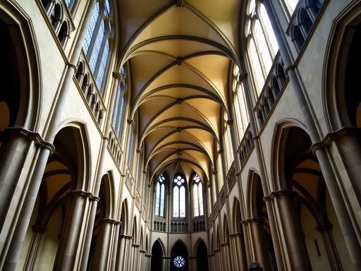 Interior of Toledo Cathedral showing flying buttresses and structural elements